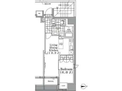ザ・パークハビオ蔵前(1LDK/13階)の間取り写真