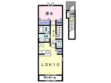 パルティールF(1LDK/2階)の間取り写真