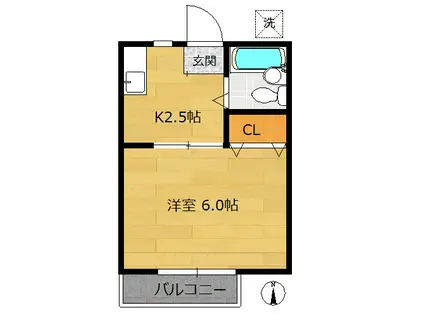 キャッスル石坂III(1K/1階)の間取り写真