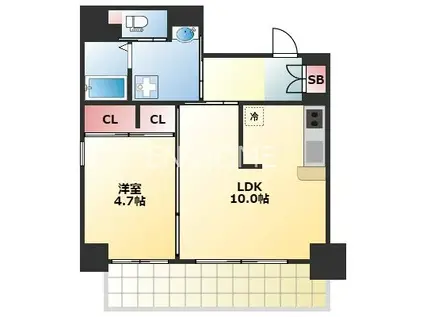 SUNSUNなんば弐番館(1LDK/12階)の間取り写真