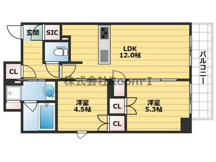 ソルティア大手前(2LDK/9階)の間取り写真