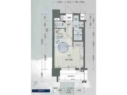 プレサンス大阪城公園 ファーストシート(1K/3階)の間取り写真