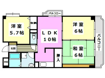 グリーンシャトーI(3LDK/5階)の間取り写真
