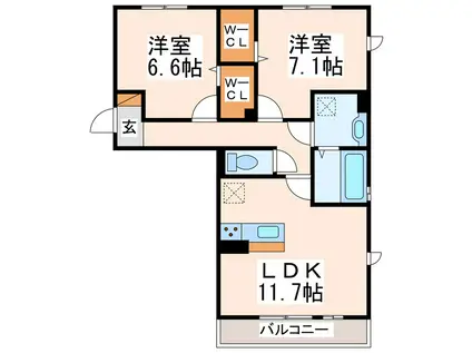 ディア・カーサ白藤(2LDK/3階)の間取り写真