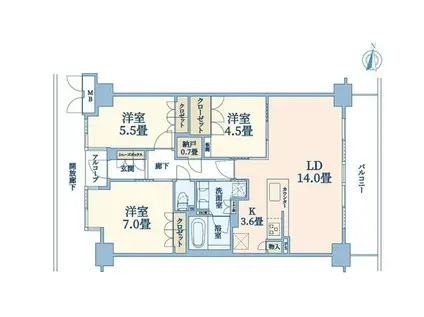 ルネグラン西宮北口 昭和園(3LDK/4階)の間取り写真