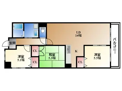 ユーハウス鶴舞II(3LDK/3階)の間取り写真
