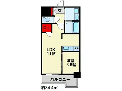 PLACE COURT(1LDK/6階)の間取り写真