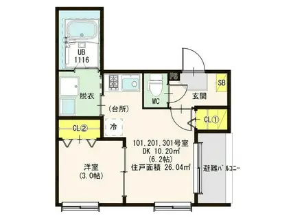 シャルム名古屋II(1DK/3階)の間取り写真