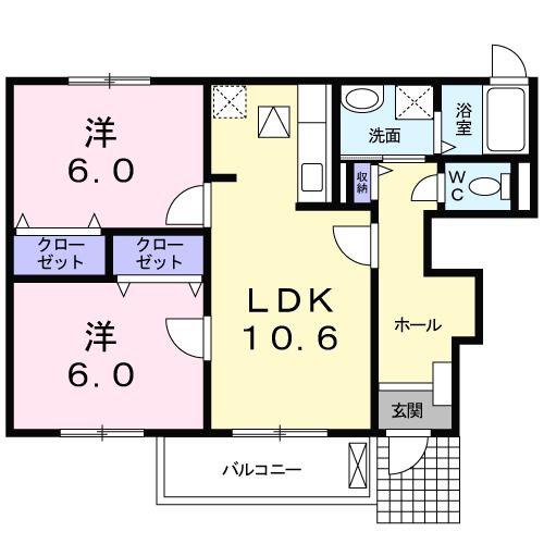 エム・フィオーレ(2LDK/1階)の間取り写真