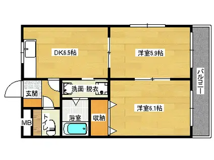 ボヌール・プリエ(2DK/2階)の間取り写真