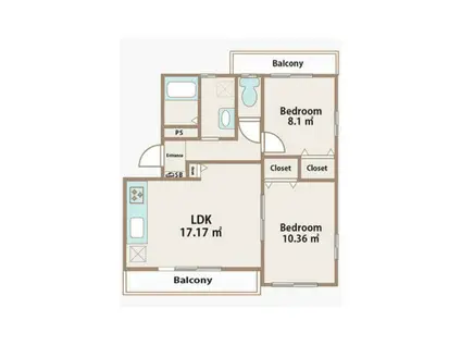 リーモ・レジデンシア(2LDK/1階)の間取り写真