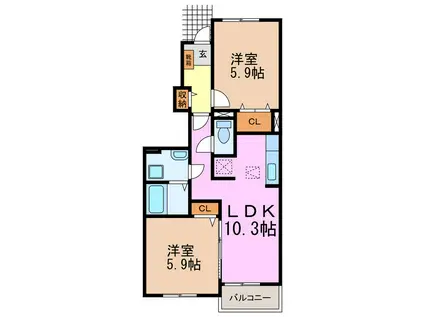 シュティル梅が丘(2LDK/1階)の間取り写真