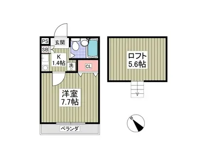 ニッショウハウスIII(1K/2階)の間取り写真