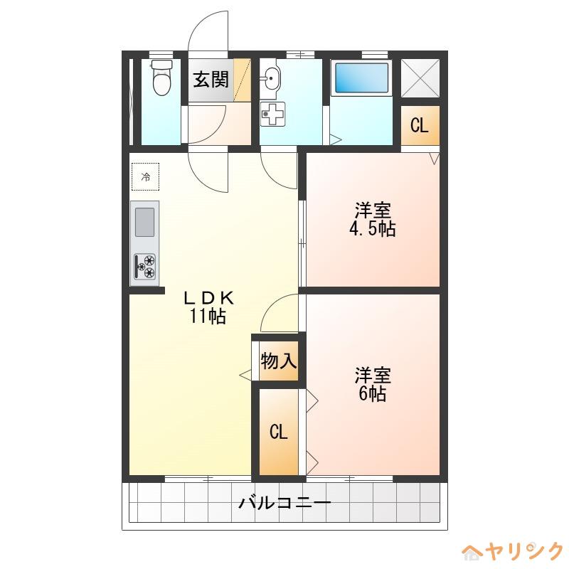 明和ビル(2LDK/5階)の間取り写真
