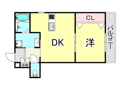 ウェリッシュ東甲子園(1LDK/1階)の間取り写真
