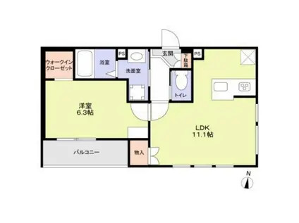 PRUNIER(1LDK/1階)の間取り写真