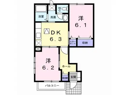 サウスコートI C(2DK/1階)の間取り写真