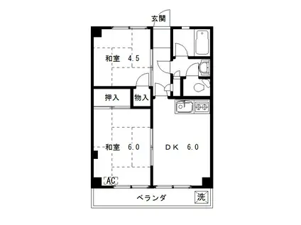 サンファミリー国立(2DK/2階)の間取り写真