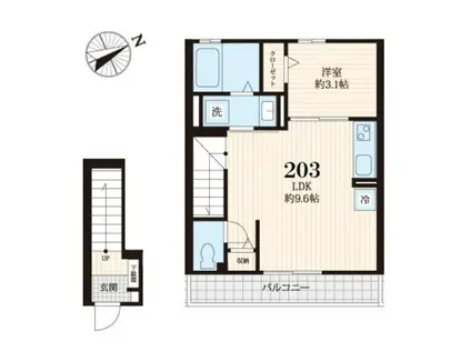 タウンセレッソ(1LDK/2階)の間取り写真