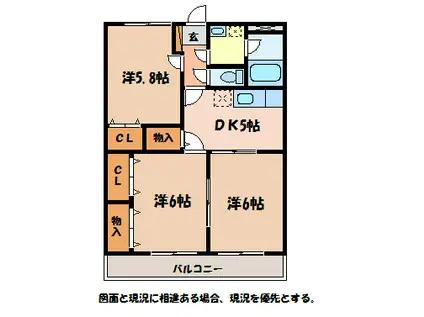 クレセント・安曇野(3DK/1階)の間取り写真