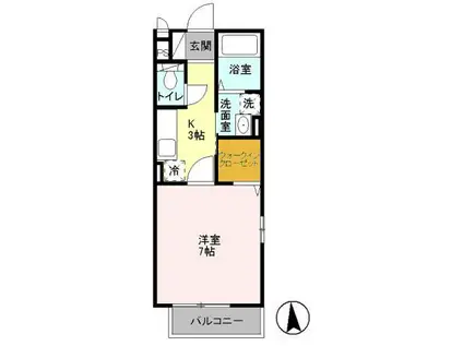 グランモア柳川C(1K/2階)の間取り写真