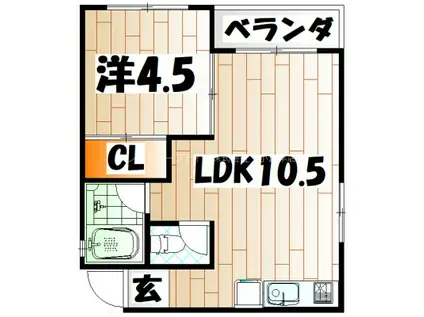 エステート足立(1LDK/3階)の間取り写真