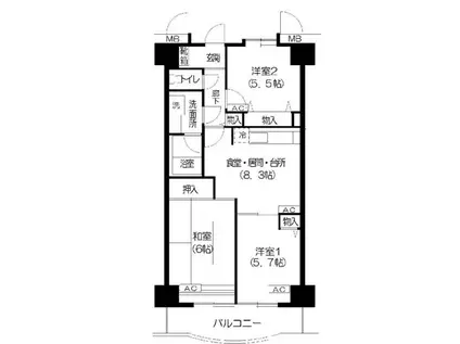 マノワール泉(3DK/11階)の間取り写真