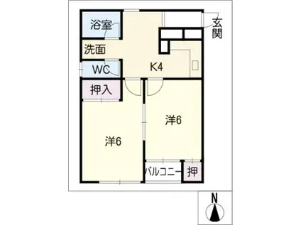 コーポラス改田(2K/2階)の間取り写真