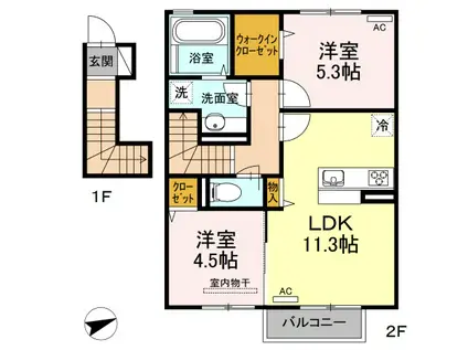 D-ROOM老松(2LDK/2階)の間取り写真