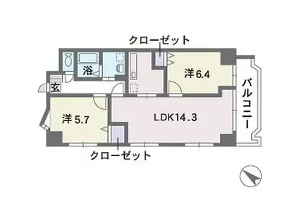 ティ・ファインズ平尾(2LDK/7階)の間取り写真