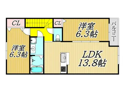 ＪＲ福知山線 中山寺駅 徒歩34分 2階建 築3年(2LDK/2階)の間取り写真