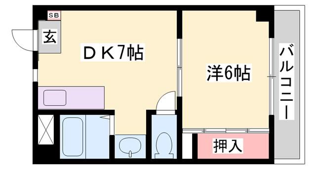 ファーストイン広畑(1DK/8階)の間取り写真