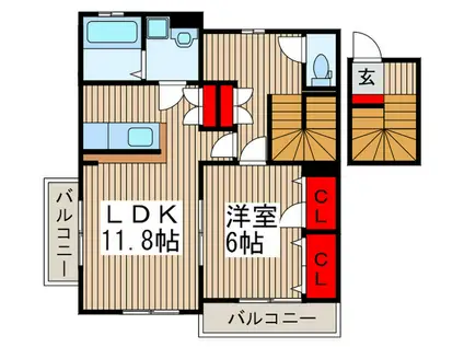 ペリドット(1LDK/2階)の間取り写真