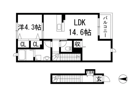 ココルアーナK1(1LDK/2階)の間取り写真