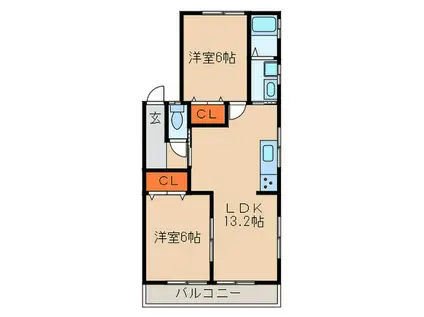 リバ-サイド庄内I(2LDK/2階)の間取り写真