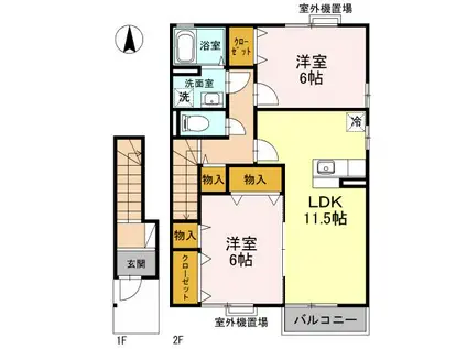 エリシオン日高D棟(2LDK/2階)の間取り写真