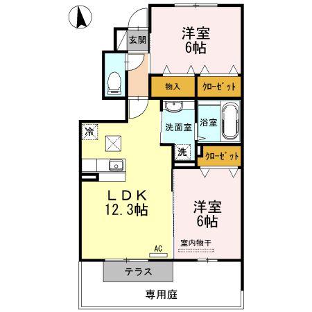カーサアリエッタA・B・C C棟(2LDK/1階)の間取り写真