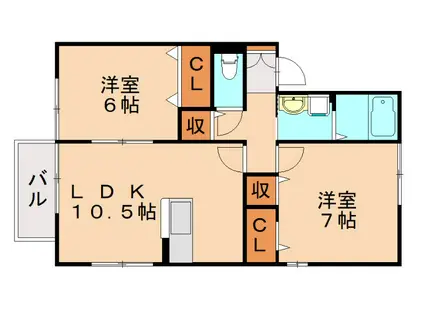 ウィルモア干隈(2LDK/2階)の間取り写真