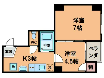 グランベリー(2K/4階)の間取り写真