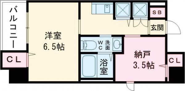 ディアコート宿屋町(1SK/5階)の間取り写真
