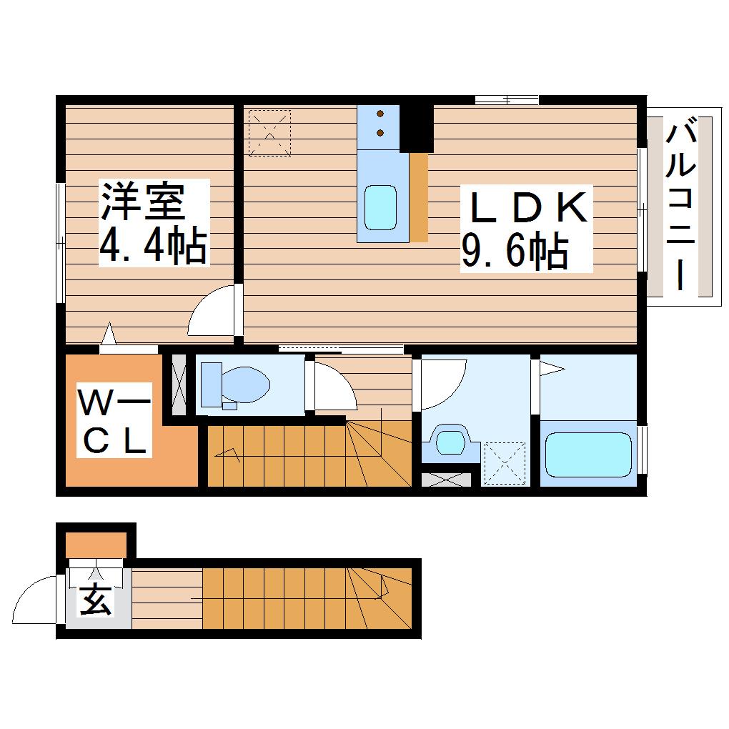セントレ富沢 II(1LDK/2階)の間取り写真