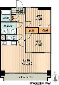 シャルマン冨士塚(2LDK/1階)の間取り写真