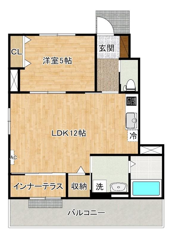 プランドール リサ(1LDK/1階)の間取り写真