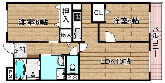 オーベルジュ(2LDK/1階)の間取り写真