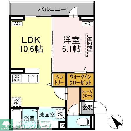 D PAINA 登戸II(1LDK/2階)の間取り写真