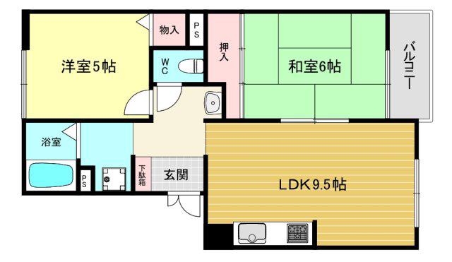 トリヴァンベールタナカ(2DK/2階)の間取り写真