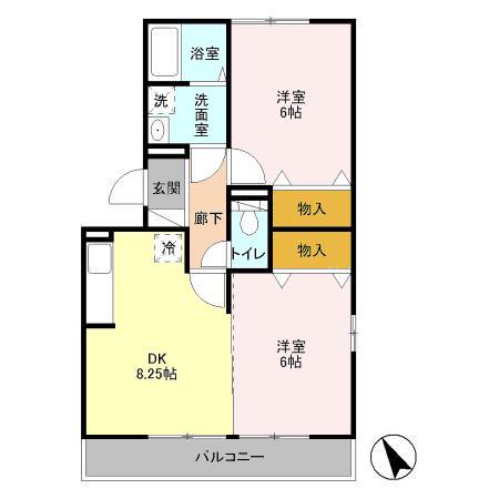 ラフォーレ上ノ台B(2DK/3階)の間取り写真