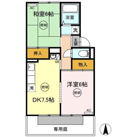 ラフィーネE棟(2DK/1階)の間取り写真