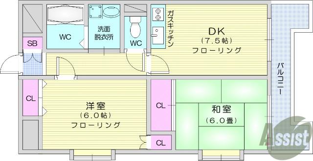 レオンヒル長町(2DK/5階)の間取り写真