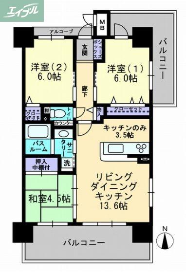 アルファライフ岡山駅南(3LDK/3階)の間取り写真